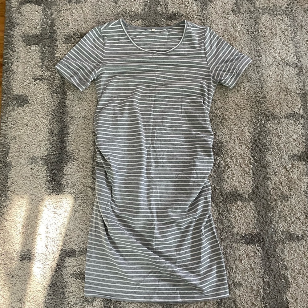 Gray and white maternity dress